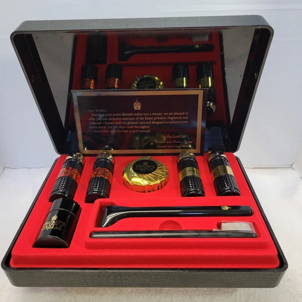 Trump's Castle Hotel & Casino Travel Toiletries Case Complete Set Empty Bottles